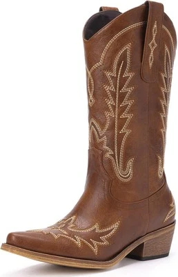 Cowboy Boots for Women - Cowgirl with Embroidery, Chunky Heel Pointed...  - Image 1 of 4