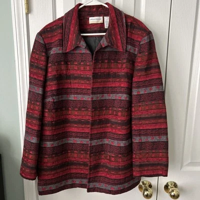 Chaqueta Blazer ALFRED DUNNER Forrada Roja Negra Cuentas Geométricas Talla Grande 22W Rayas Foto 1 de 4