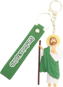 Green Judas Tadeo Silicone Keychain Catholic Religious Key Ring for Bags - Picture 1 of 7