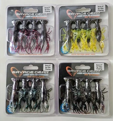 Juego de 4 cangrejos de río flotantes Savage Gear 3D 1/5 oz, 3 pulgadas, 4 colores en conjunto nuevo  Foto 1 de 4