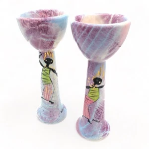 Marc Bellaire MCM Balinesische Tänzerin PAAR 2 Keramik Kerzenständer signiert 7,5 Zoll - Bild 1 von 16