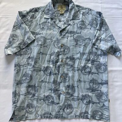 Camisa Joe Marlin Para Hombre L Azul Estampado Marlin Manga Corta Abotonada Náutica Foto 1 de 4