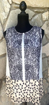 Blusa CAbi Top S Beige Marfil Estampado Mixto Gasa Forrada Sin Mangas # 938 Nueva Sin Etiquetas Foto 1 de 4