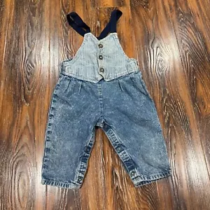 Vintage OshKosh 2T Denim Overalls Vest Back Striped USA Cotton Boys Girls Jeans - Picture 1 of 8