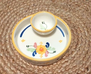 Spain art pottery Tierra Fina yellow floral round small serving dish - Picture 1 of 2