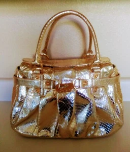 BOLSO DE MANO RAFÉ NUEVA YORK BOLSO BOLSO DORADO PATRÓN PIEL DE SERPIENTE METÁLICA - Imagen 1 de 12