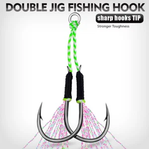 10Pair  Double Assist Hook Carbon Steel Jig Hook Saltwater Fishing Hook11#-18# - Picture 1 of 12