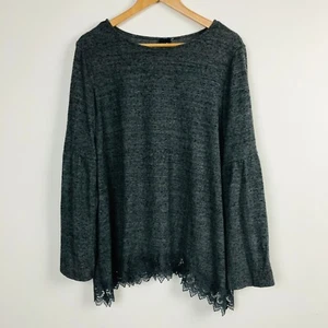 Angels Women's Long Sleeve Knit Shirt Lace Trim Solid Gray Scoop Neck Size XL - Picture 1 of 6