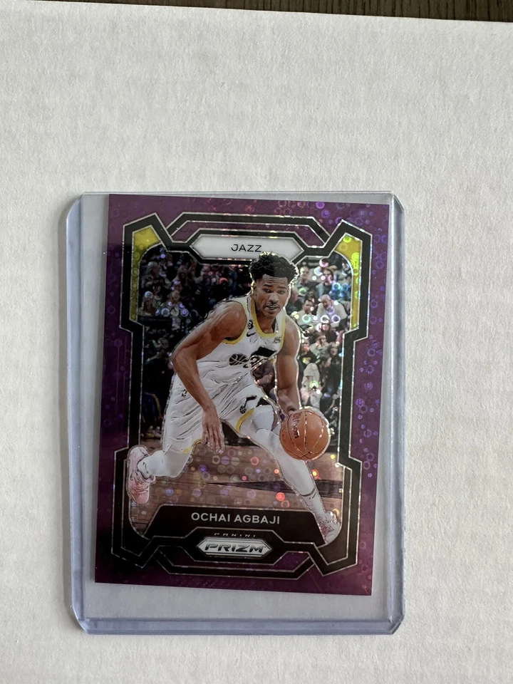 2023-24 Panini Prizm Prizms Purple #92 Ochai Agbaji 05/75. Disco Parallel. Jazz - Image 1 of 2