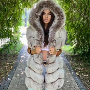Women Real Fox Fur Hooded Waistcoat Genuine Fur Vest Winter Thick Luxury Gilets - Picture 1 of 24