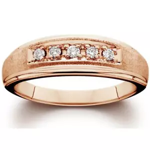 Men's Natural Diamond Brushed & Polished Ring 14K Rose Gold - Picture 1 of 3