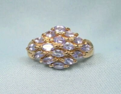 14K Yellow Gold Purple Iolite Gemstones Vintage Cluster Wedding Ring - Image 1 of 4