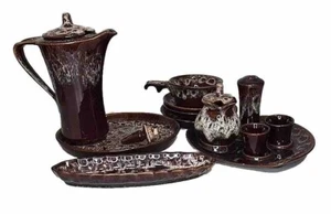 Kernewek & Fosters Pottery 70s Lava Drip Honeycomb Condiment Set (13pc) VGC - Picture 1 of 22