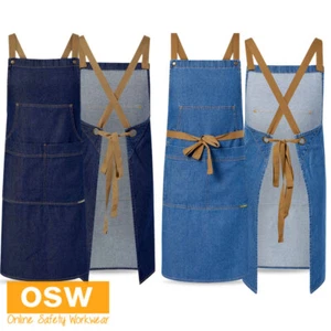 10 x Chefs Restaurant Stonewash Bleach Denim Full Bib Apron with Pockets CA033 - Bild 1 von 7
