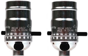 Silver Push Thru On/Off Lamp Repair Replacement Sockets, Medium Base, 2 Pack - Picture 1 of 2