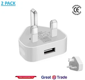 2 x UK 3 Pin Mains Wall USB Charging Plug Charger Adapter for iPhone Samsung - Picture 1 of 5