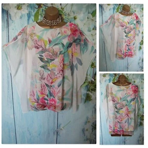 NEW WALLIS KIMONO TOP L PETITE 16/18, Tropical Floral Chiffon Overlay Occasion - Picture 1 of 9