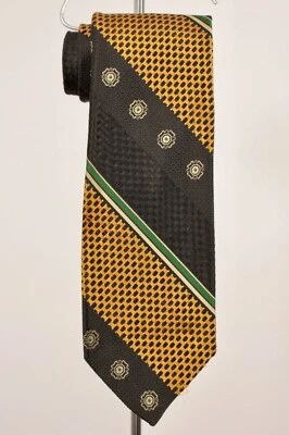 VTG Men's NOS 1970s Black Gold & Green Striped Necktie 70s Silk Tie - Image 1 of 4