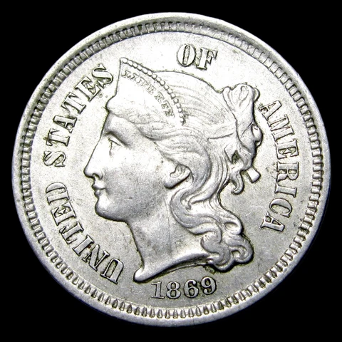 1869 Copper Nickel Three Cent Piece 3cp ---- Stunning Condition Coin ---- #UU708 Cover