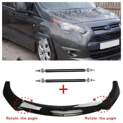 Gloss Black Front Bumper Spoiler Splitter Lip+Strut Rod For Ford Transit Connect Foto 1 de 4