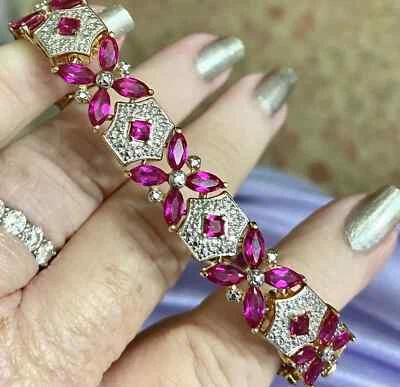 Precioso brazalete tenis 8,84 quilates marquesa simulado rubí chapado en oro amarillo 14K Foto 1 de 4