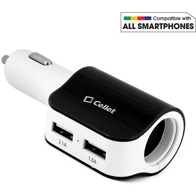 Cellet Universal High Power 15 Watt 3.1 Amp Dual Usb Car Charger, Black-white - Image 1 of 4