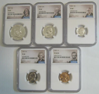 Blast White 1957 Proof Set - all 5 coins grade NGC PR68, PF68, PR 68 - Image 1 of 2