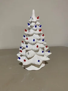 white ceramic patriotic Christmas tree with red white and blue lights - Picture 1 of 3