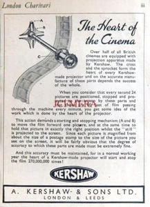 WW2 "KERSHAW Ltd." Kino Filmprojektor Teile Werbung, Kleindruck 1944 : 666/24 - Bild 1 von 1