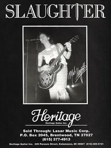 Publicidad de guitarra eléctrica Mark Slaughter Band 1991 Heritage 8 x 11 en blanco y negro - Imagen 1 de 3