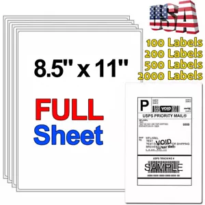 2000 Full Sheet Shipping Labels 8.5x11 Mailing Self Adhesive Blank Laser Inkjets - Picture 1 of 12