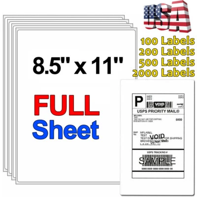 2000 Full Sheet Shipping Labels 8.5x11 Mailing Self Adhesive Blank Laser Inkjets - Image 1 of 4