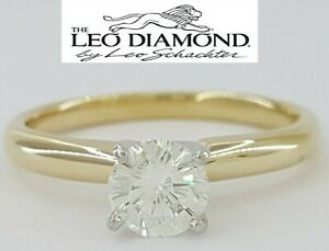 0.48 ct 14kYellow Gold & Platinum Leo Round Diamond Solitaire Engagement Ring 