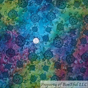 BonEFul Fabric FQ Cotton Quilt Rainbow Batik Sea Turtle Natural Animal Ocean Art - Picture 1 of 20