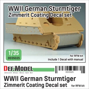 DEF Model 1/35 WWII SturmTiger Zimmerit Decal set for Rye Field Model - Foto 1 di 1