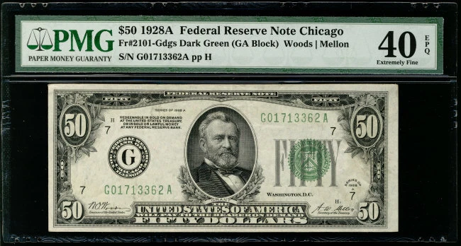 MALACK $50.00 1928A PMG 40 EPQ Bold color. pm0026 - Image 1 of 1