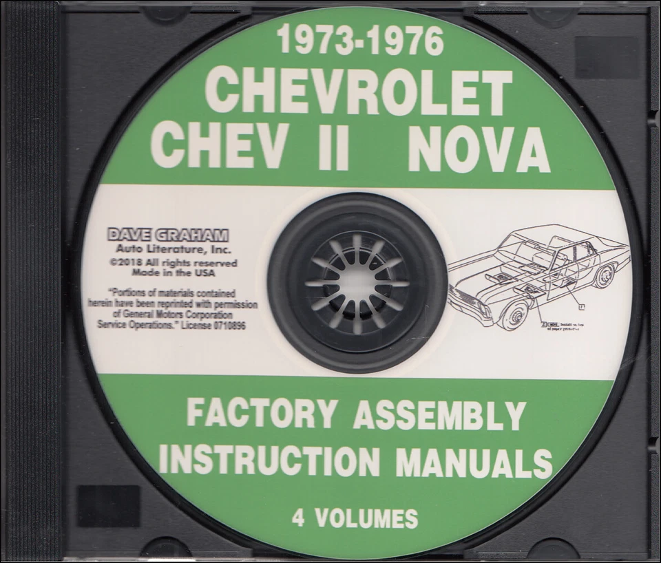 Chevy Nova Y Ss Montaje Manual Juego On CD 1973 1974 1975 1976 Chevrolet - Imagen 1 de 4