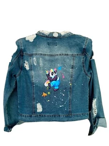 Lisa Frank Panda Painter Denim Jacket - Hand Painted - Picture 1 of 6