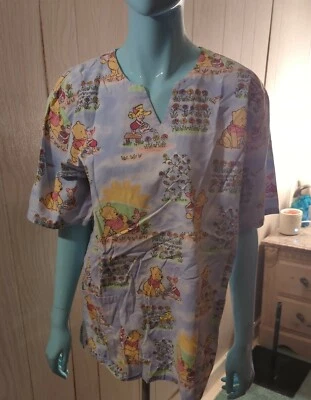 Disney Winnie the Pooh & Piglet Flowers Spring M Scrub Top Disney Eeyore Tigger - Image 1 of 4