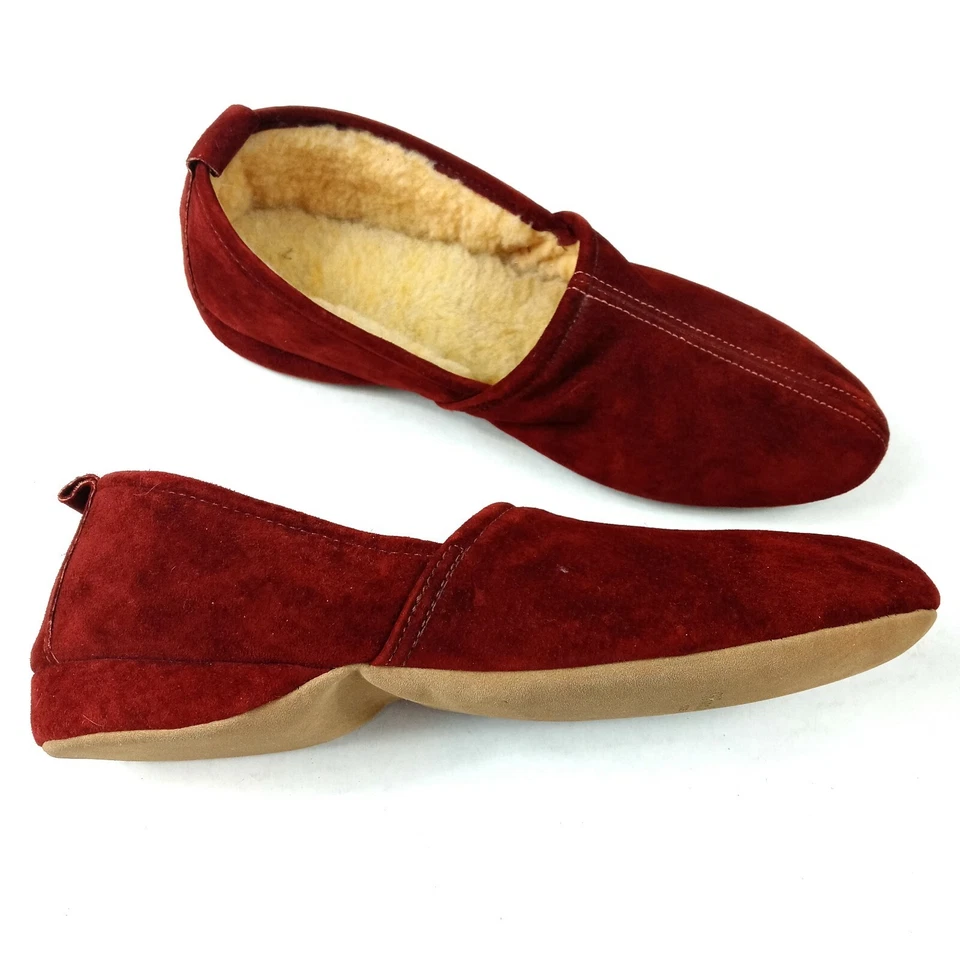 Zapatillas de casa Winchester antiguas cerradas de gamuza granate forradas de piel de oveja talla 9 Foto 1 de 4