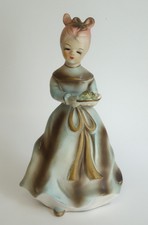 VINTAGE LADY FIGURINE TILSO JAPAN Young Girl Woman Plate CERAMIC 5412 Blue Dress