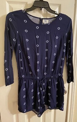 Mameluco antiguo azul marino azul marino, cintura elástica con cordón, bolsillos, manga 3/4, talla M Foto 1 de 3