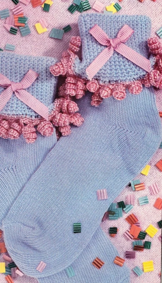 DIVERTIDOS calcetines con ribete de macarrones/patrón de ganchillo SOLO INSTRUCCIONES Foto 1 de 1