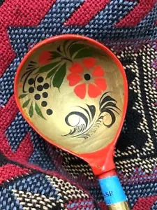 CUCCHIAIO ARTE POPOLARE EUROPEA ORIENTALE VINTAGE KHOKHLOMA ORO MOTIVO FLOREALE MESTOLO - Foto 1 di 22