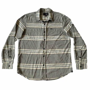 Hurley Shirt M Flannel Striped Button Gray Breast Pocket Blue Logo Skate Surf CA - Picture 1 of 24