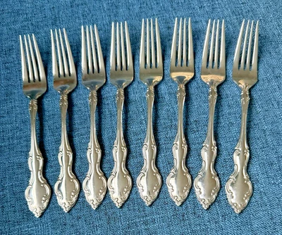 MIKAYLA by ONEIDA - 8 Glossy SALAD FORKS  - 7  1/4 "  Quality Stainless Flatware - Image 1 of 4