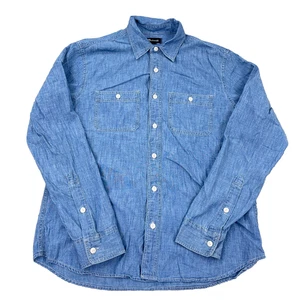 Camisa Madewell Hombres Mediana Azul Cambray Abotonada Bolsillo Plano Informal Campamento Adulto - Imagen 1 de 10