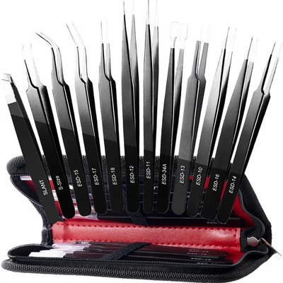 Antonki 12 Pack Precision Tweezers Set for Craft, Soldering, Jewelry, Facial Hai - Image 1 of 4