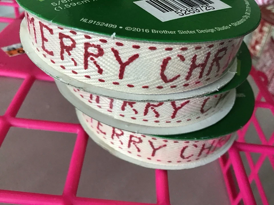 Merry Christmas Ribbon Spool Gift Wrapping Craft Supply  Lot  5/8” X 10 Yards - Image 1 of 4