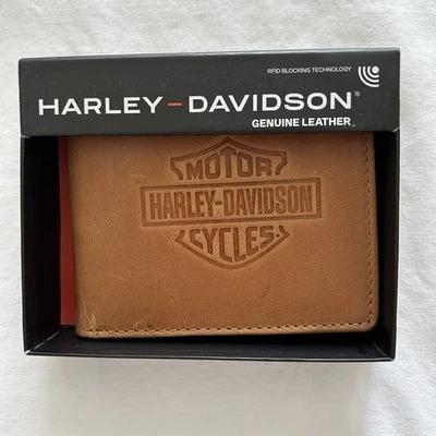 Cartera plegable para hombre Harley Davidson 100 % cuero logotipo en relieve estuche para tarjetas RFID Foto 1 de 4